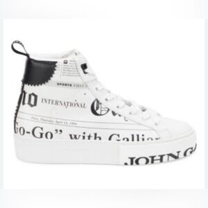 JOHN GALLIANO Gazette Print Leather High Top Sneakers Men’s US 7.5
